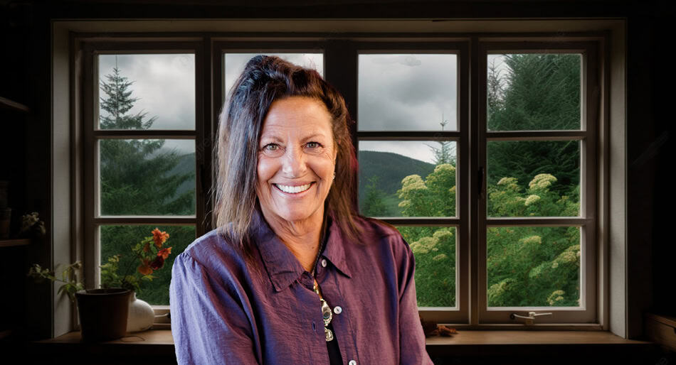 Tracey In Front Of Window With A View