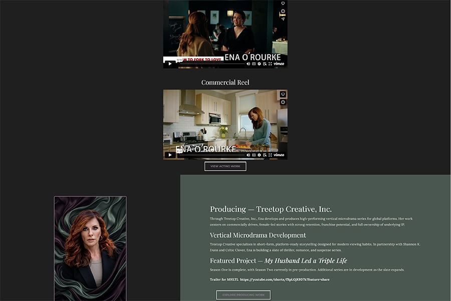Ena Rodriguez O'Rourke presenting a creative project to an audience during a professional reel showcase.