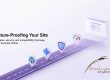 Illustration of a digital road with icons representing security, WordPress, and protection, emphasizing website resilience and updates.